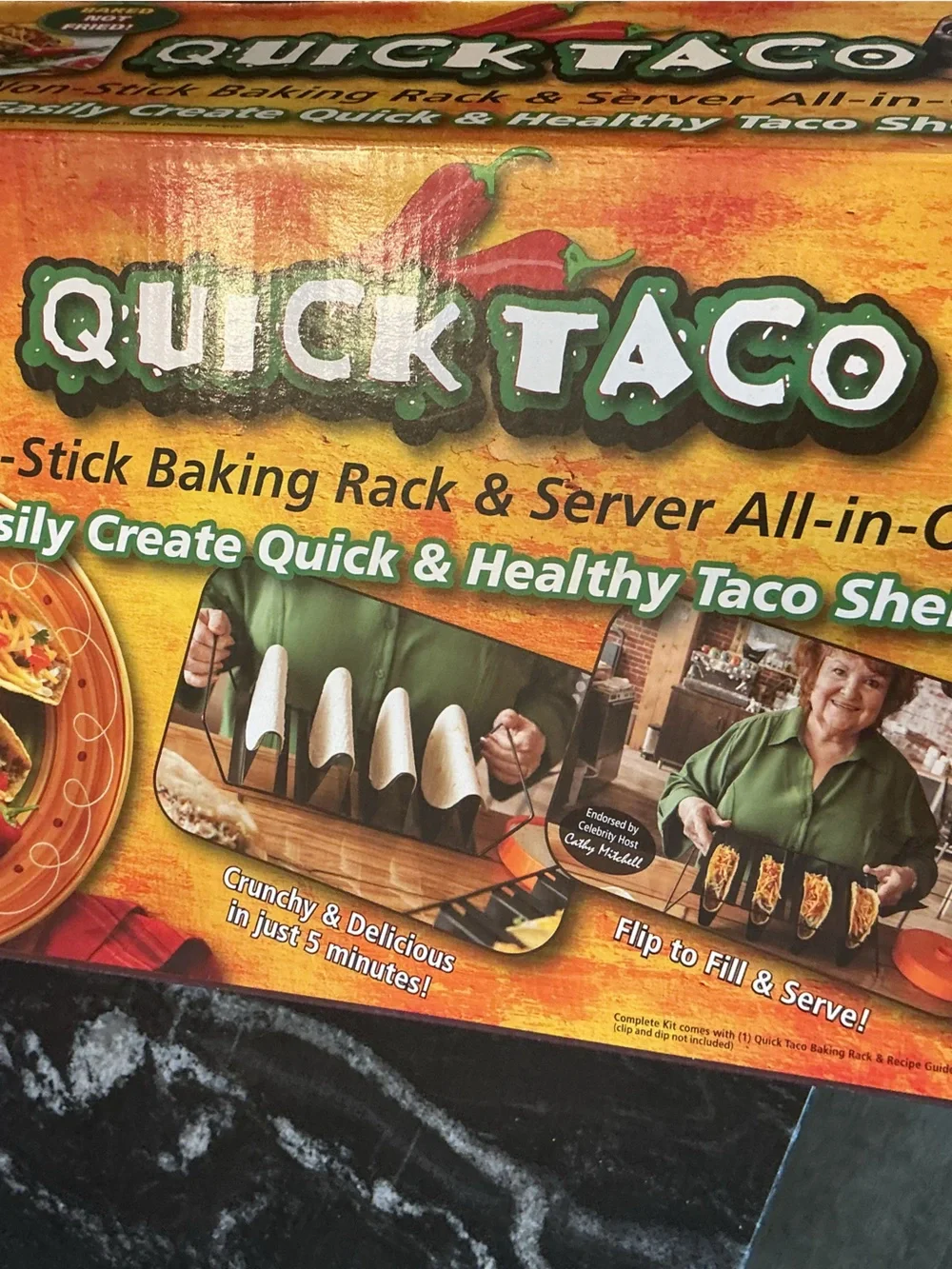Quick Taco Non-Stick Backing Rack and Server All-in-One with recipe guide